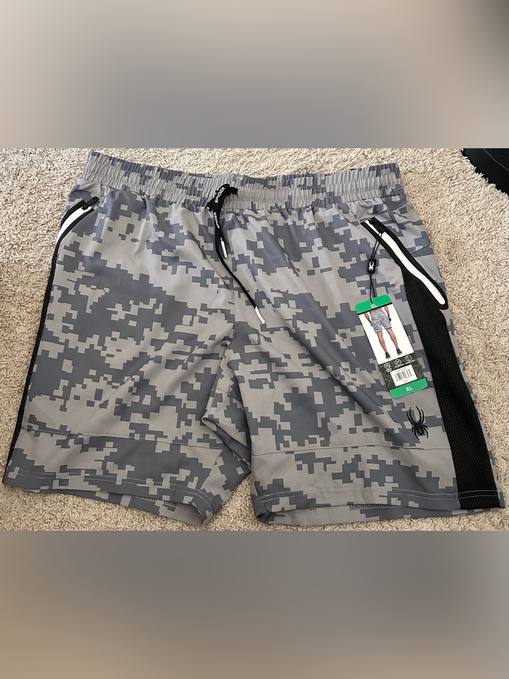 Spyder Men’s Gray Digital Camo Athletic Shorts with Black Trim